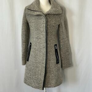 Calvin Klein Wool Blend Coat Women’s M Gray Funnel Collar Moto Style Zip Jacket